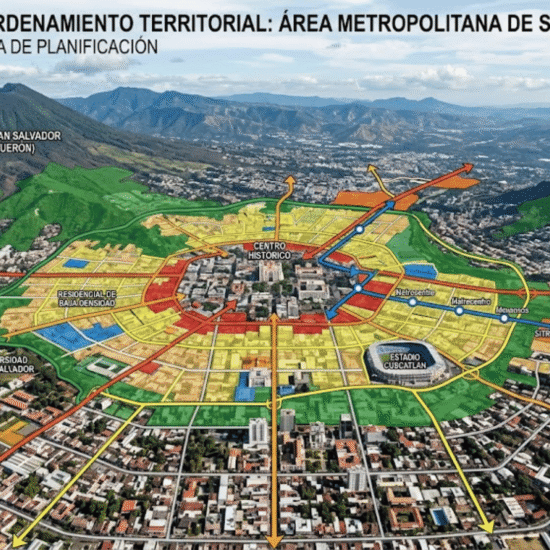 Vista aérea de una zona urbana utilizada para planificación territorial en El Salvador