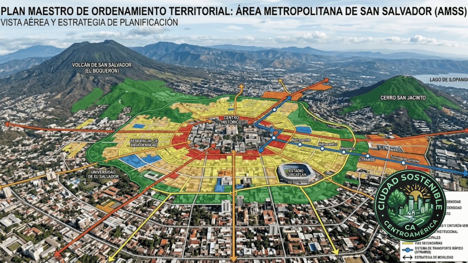 Vista aérea de una zona urbana utilizada para planificación territorial en El Salvador