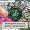 Gráfico de Ciudad Sostenible sobre el debate de la recarga hídrica en Nuevo Cuscatlán, que contrasta un mapa de zonas potenciales de absorción de agua con una vista aérea del desarrollo urbano en la zona.