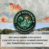 Gráfico de Ciudad Sostenible sobre la recarga hídrica en Nuevo Cuscatlán, contrastando un mapa territorial de El Salvador con una vista de calle local para explicar que el agua depende del territorio que no vemos.