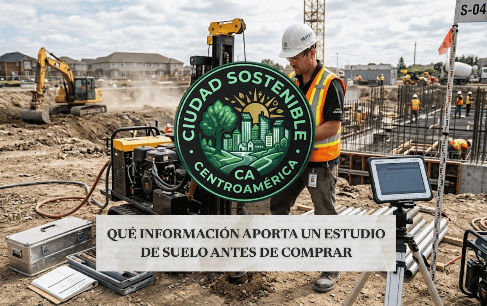 Técnico realizando un estudio de suelo en un terreno destinado a construcción Nuevo Cuscatlan
